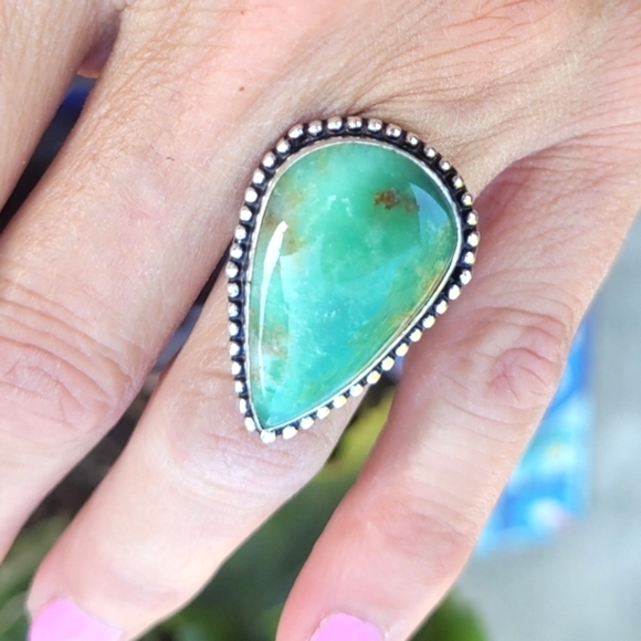 💚Genuine Chrysoprase Gemstone Ring - Picture 1 of 4